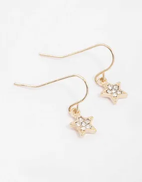 Gold Diamante Star Drop Earrings