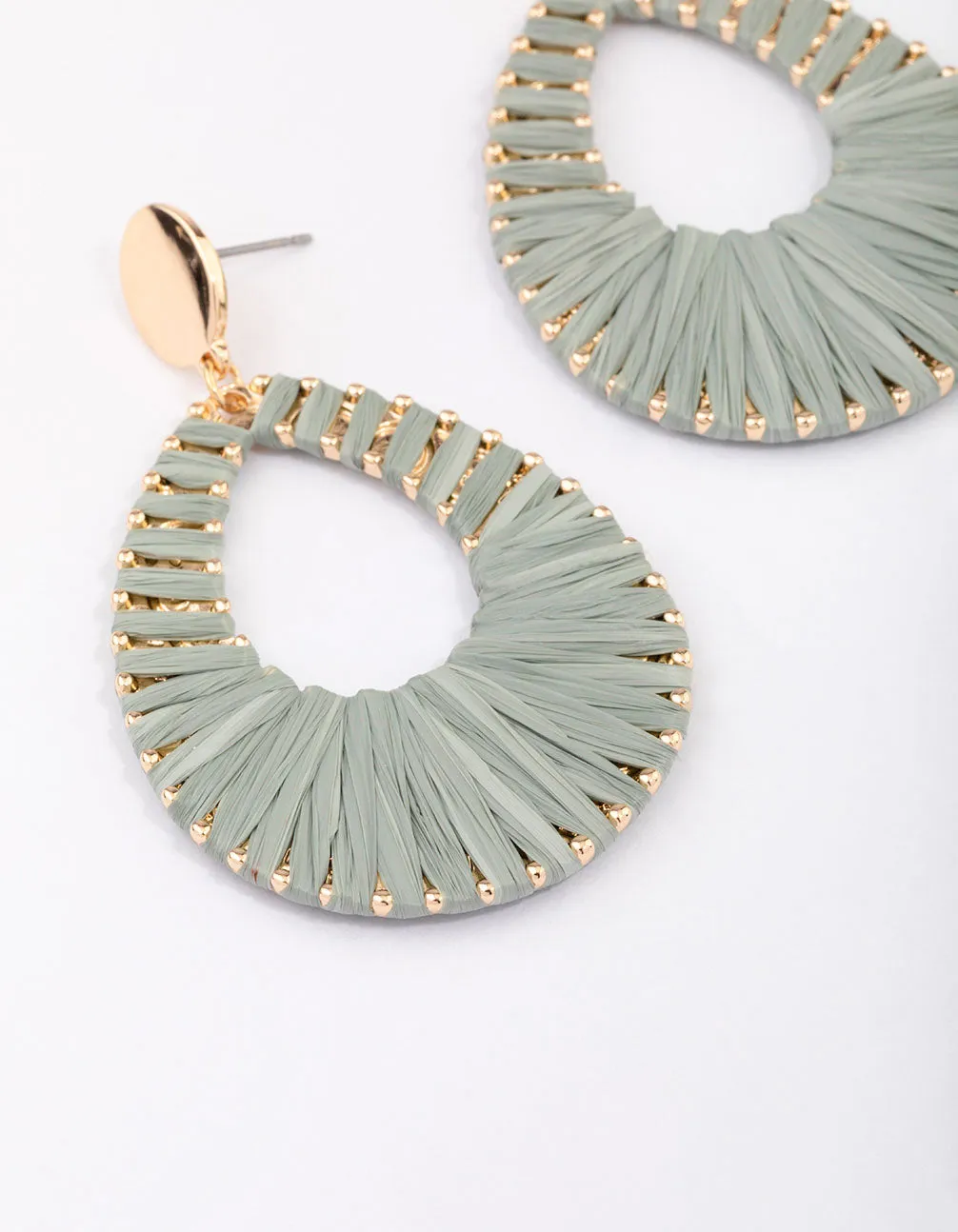 Gold Raffia Oval Drop Earrings