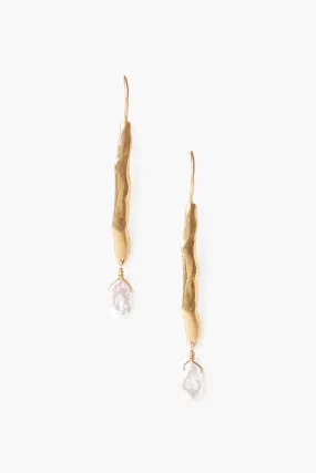 Gold Wave Pearl Drop Earrings White