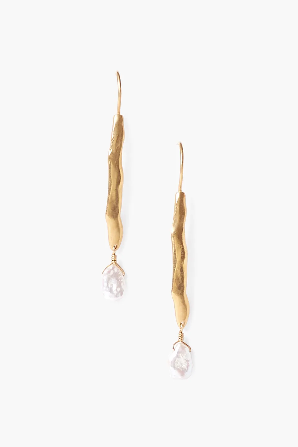 Gold Wave Pearl Drop Earrings White