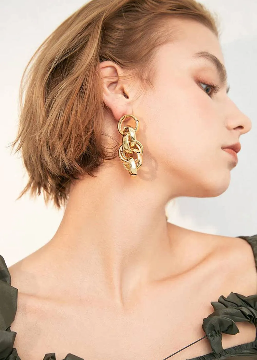 Goldtone Multi Hoop Drop Statement Earrings