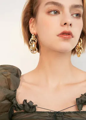 Goldtone Multi Hoop Drop Statement Earrings