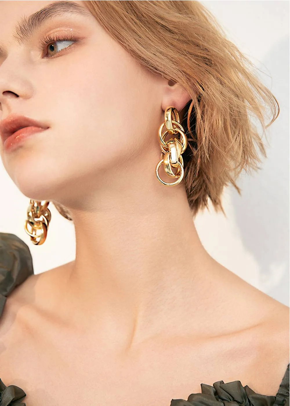 Goldtone Multi Hoop Drop Statement Earrings