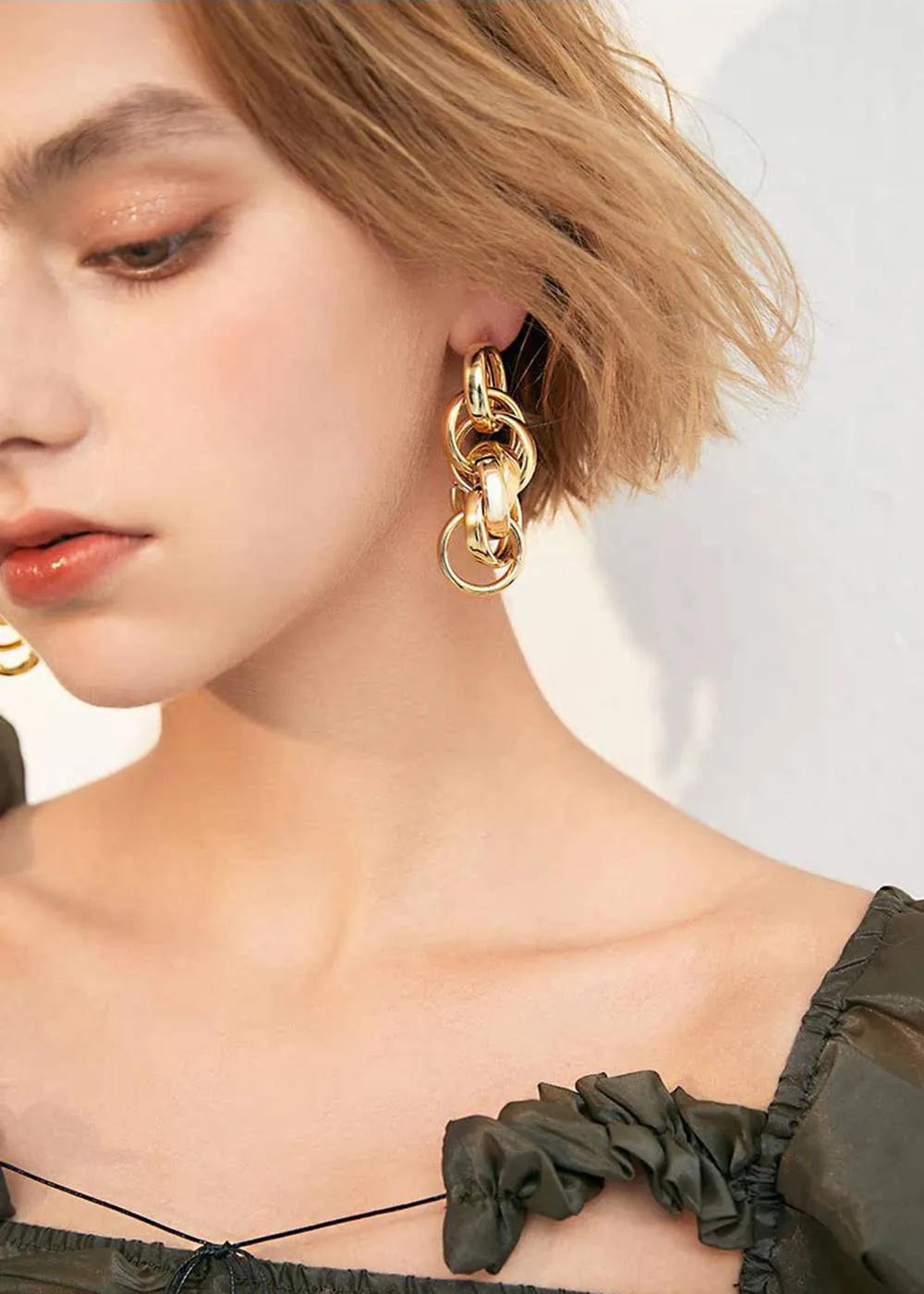 Goldtone Multi Hoop Drop Statement Earrings