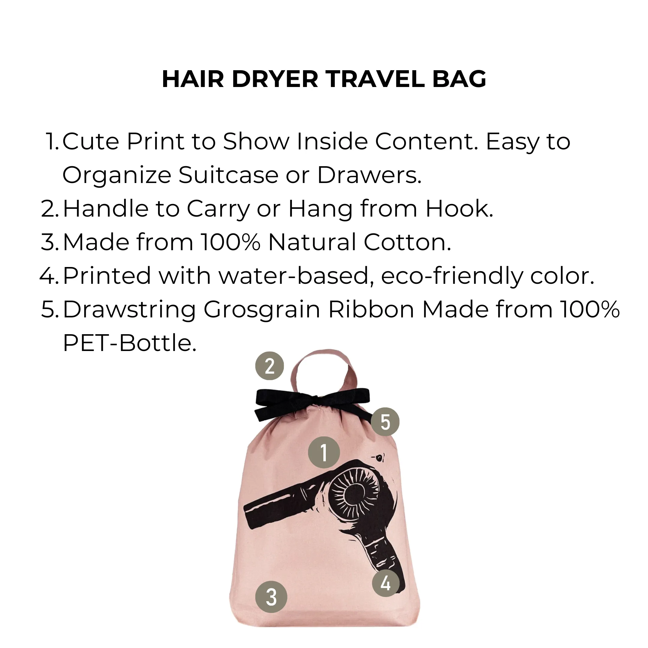 Hair Dryer Travel Bag, Pink/Blush