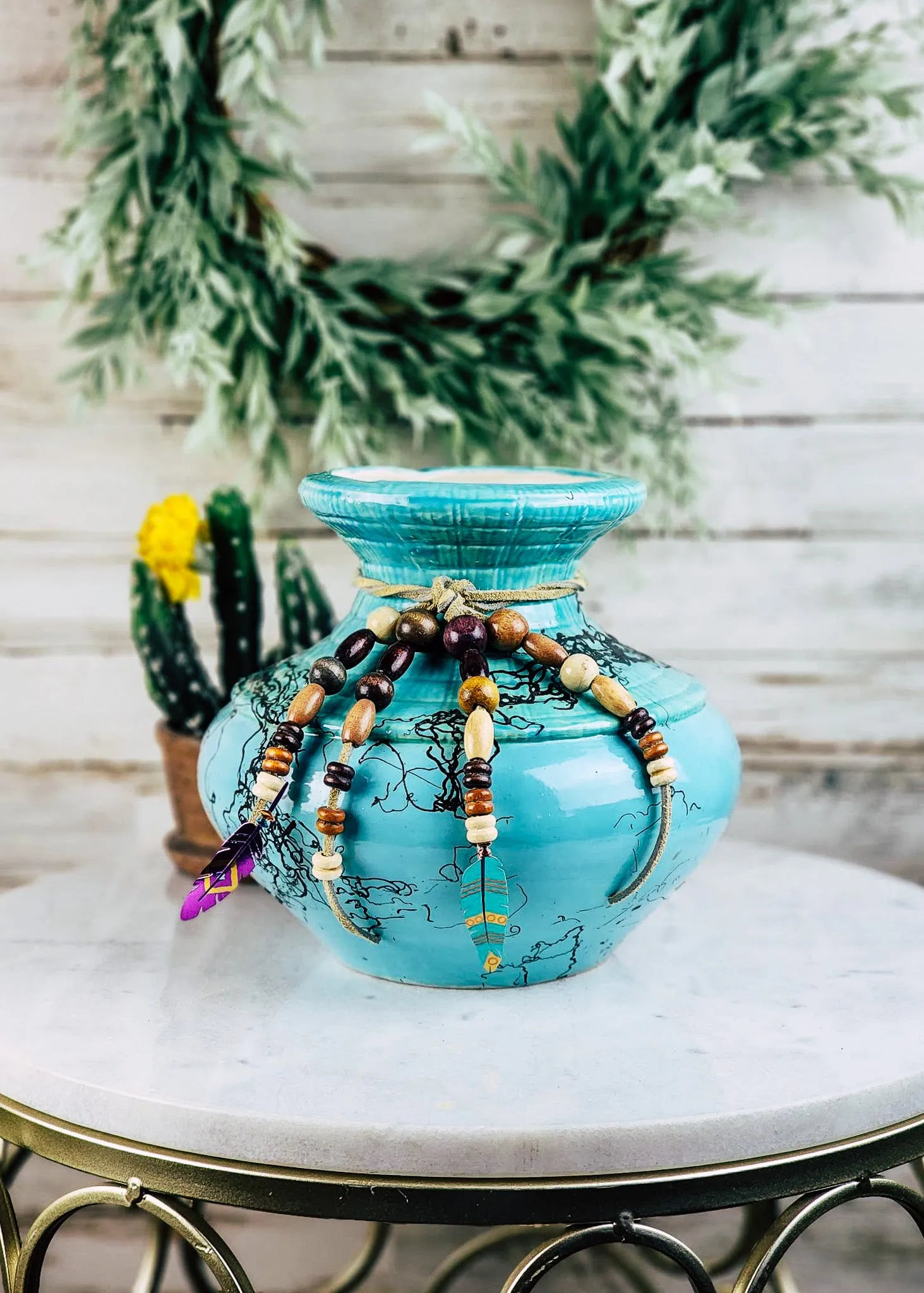 Horse Hair Turquoise Glazed Bowl