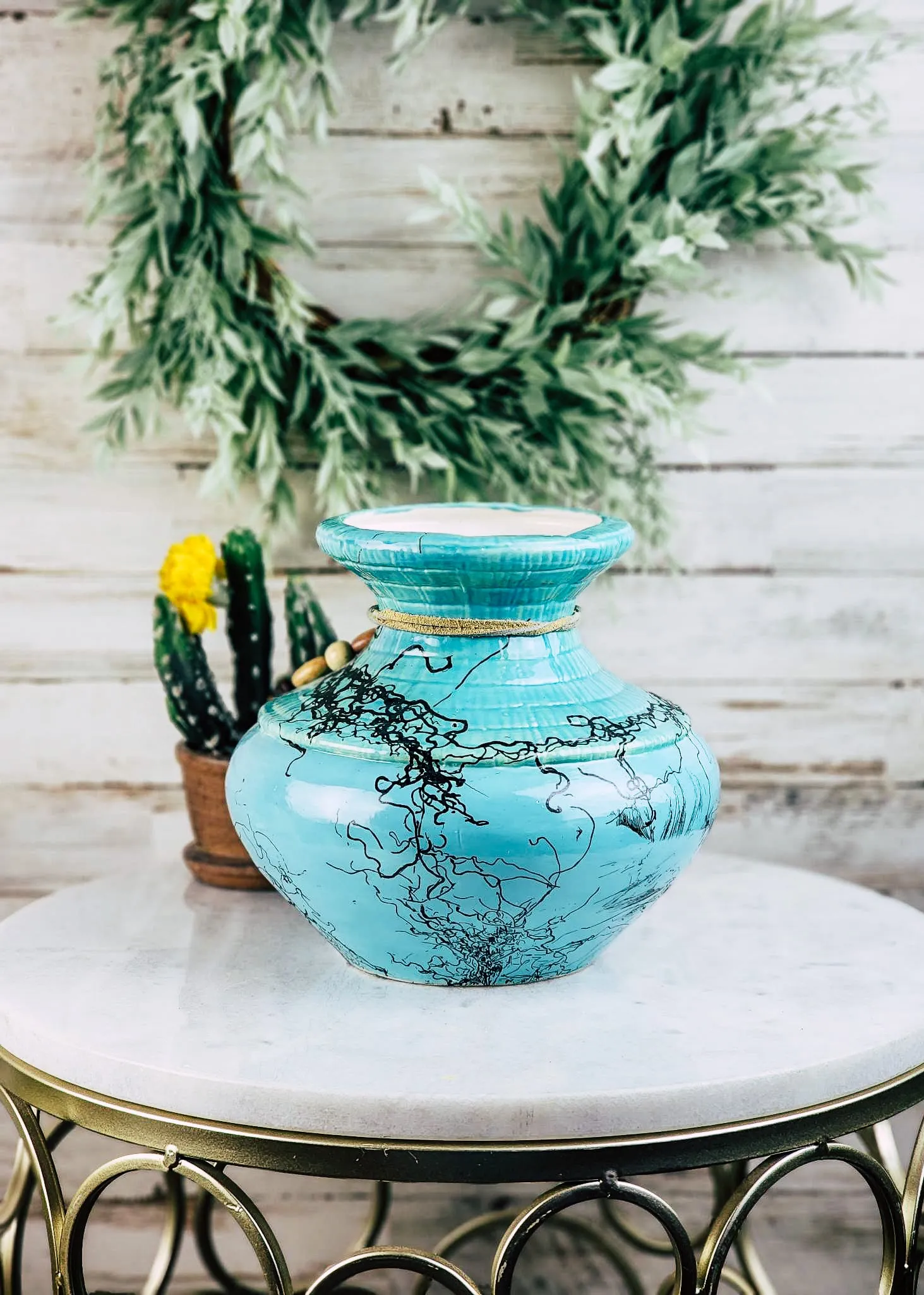 Horse Hair Turquoise Glazed Bowl