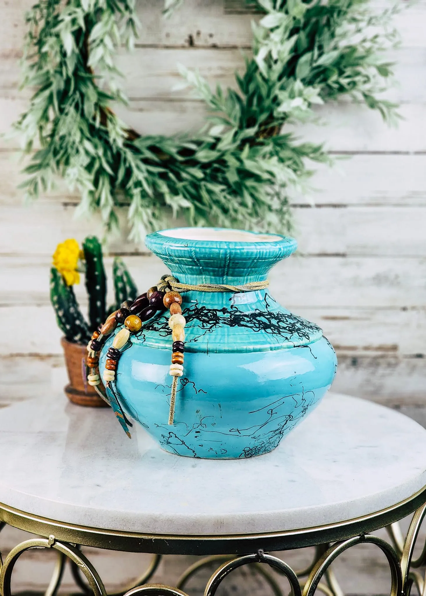 Horse Hair Turquoise Glazed Bowl