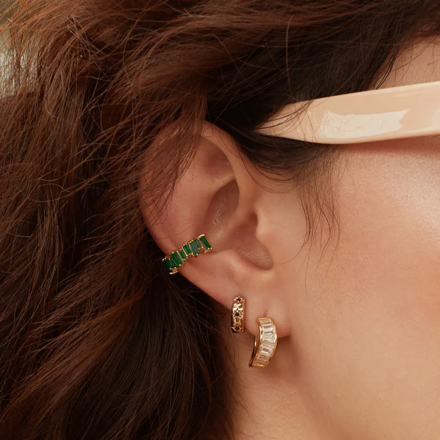 Jagged Baguette Emerald & Gold 9mm Ear Cuff