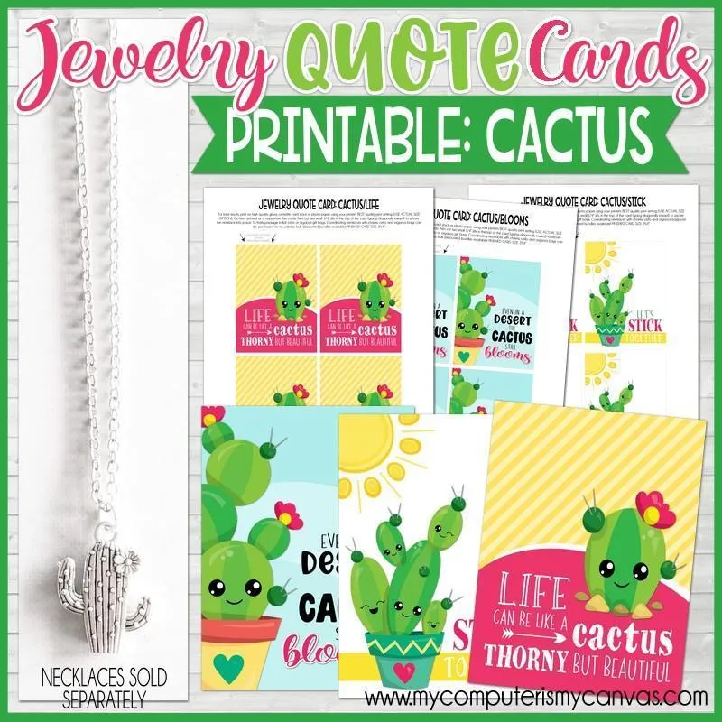 Jewelry QUOTE Cards {CACTUS} PRINTABLE