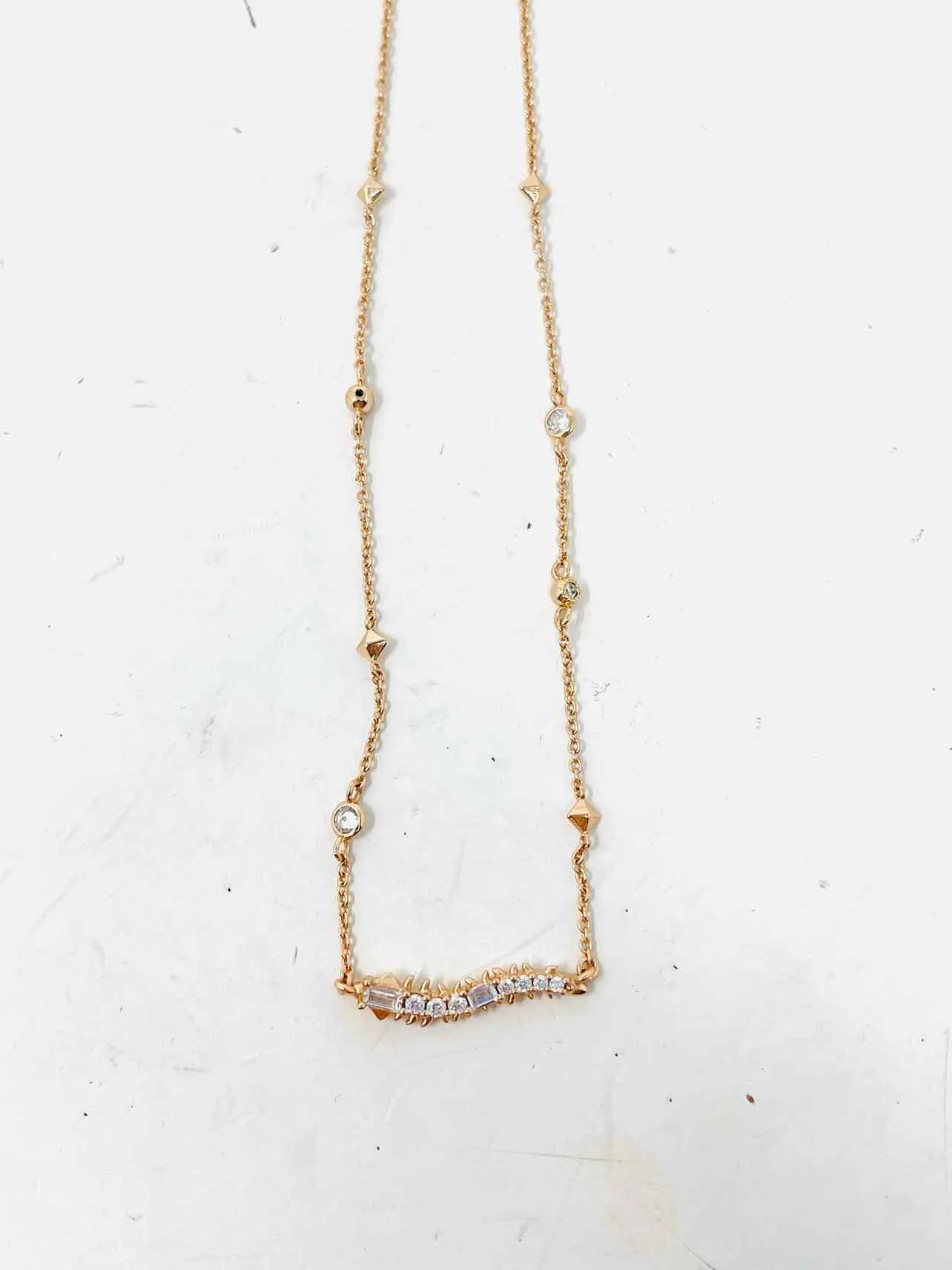 Kendra Scott Size Adj. Rose Gold Bar Crystal Jewelry Necklace