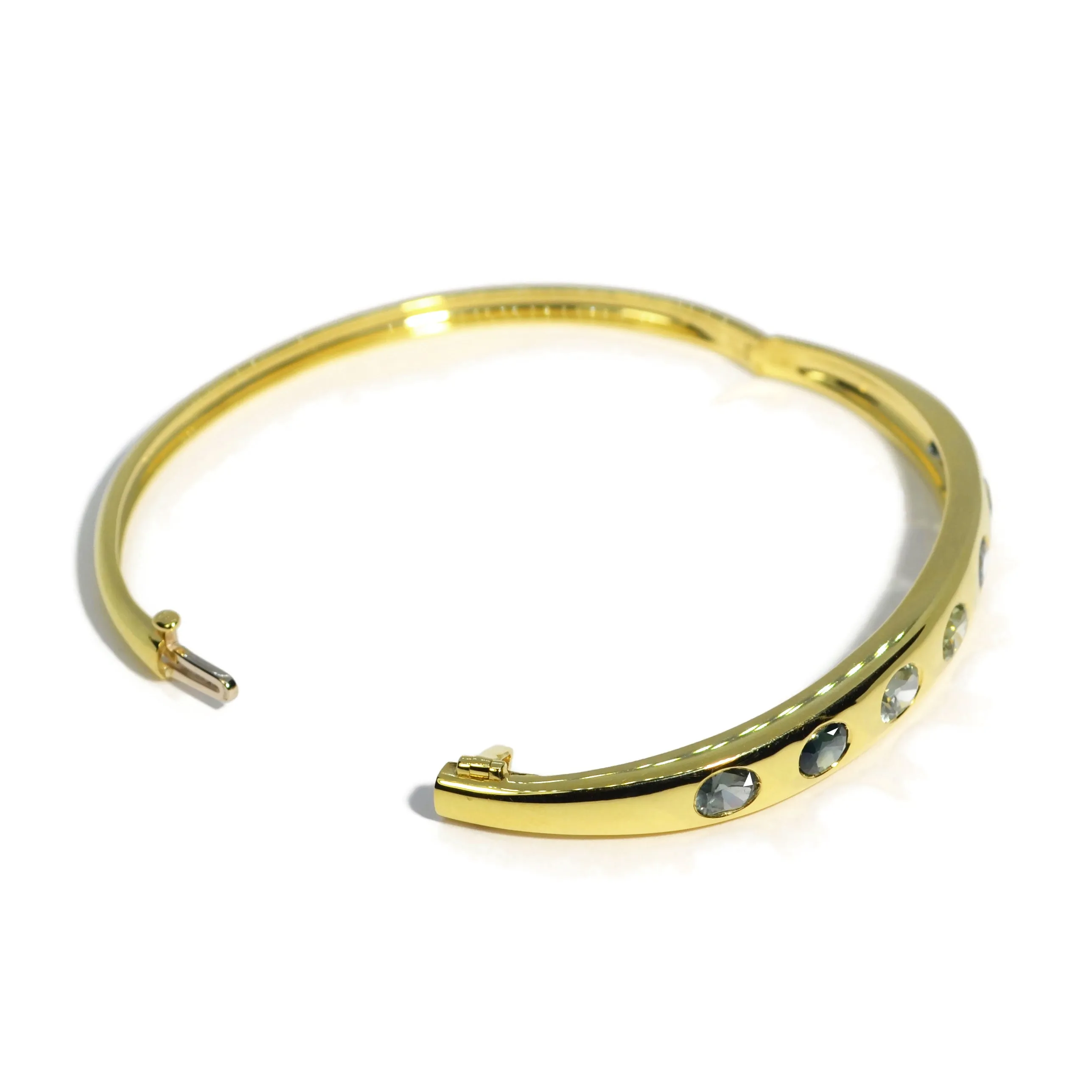 Lauren K - Odyssey Bangle Bracelet with Green Sapphires, 18k Yellow Gold