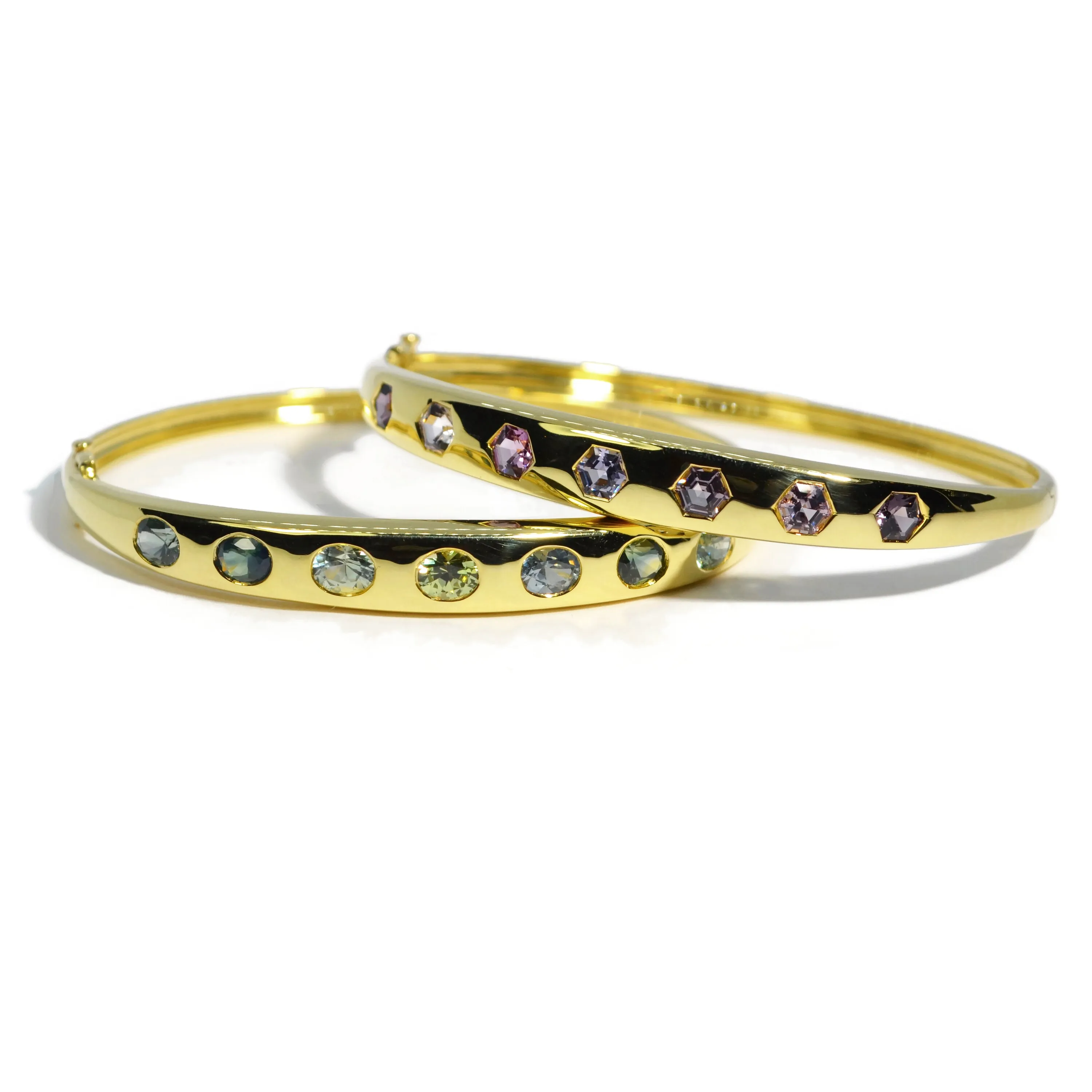 Lauren K - Odyssey Bangle Bracelet with Green Sapphires, 18k Yellow Gold