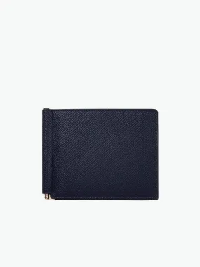 Leather Money Clip Wallet Navy