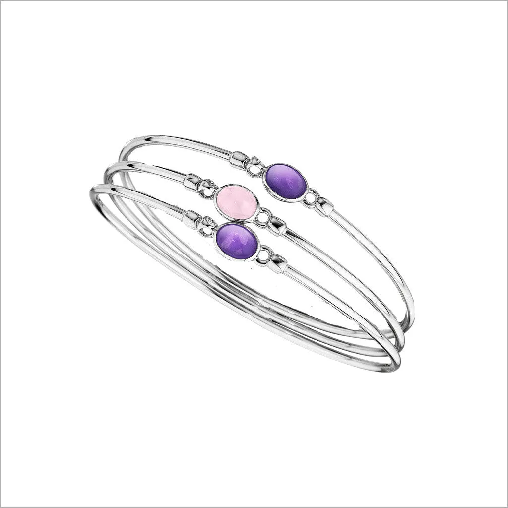 Lolita Amethyst & Pink Quartz Bangle in Sterling Silver