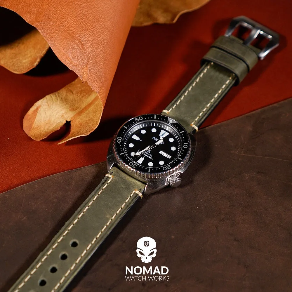 M1 Vintage Leather Watch Strap in Olive