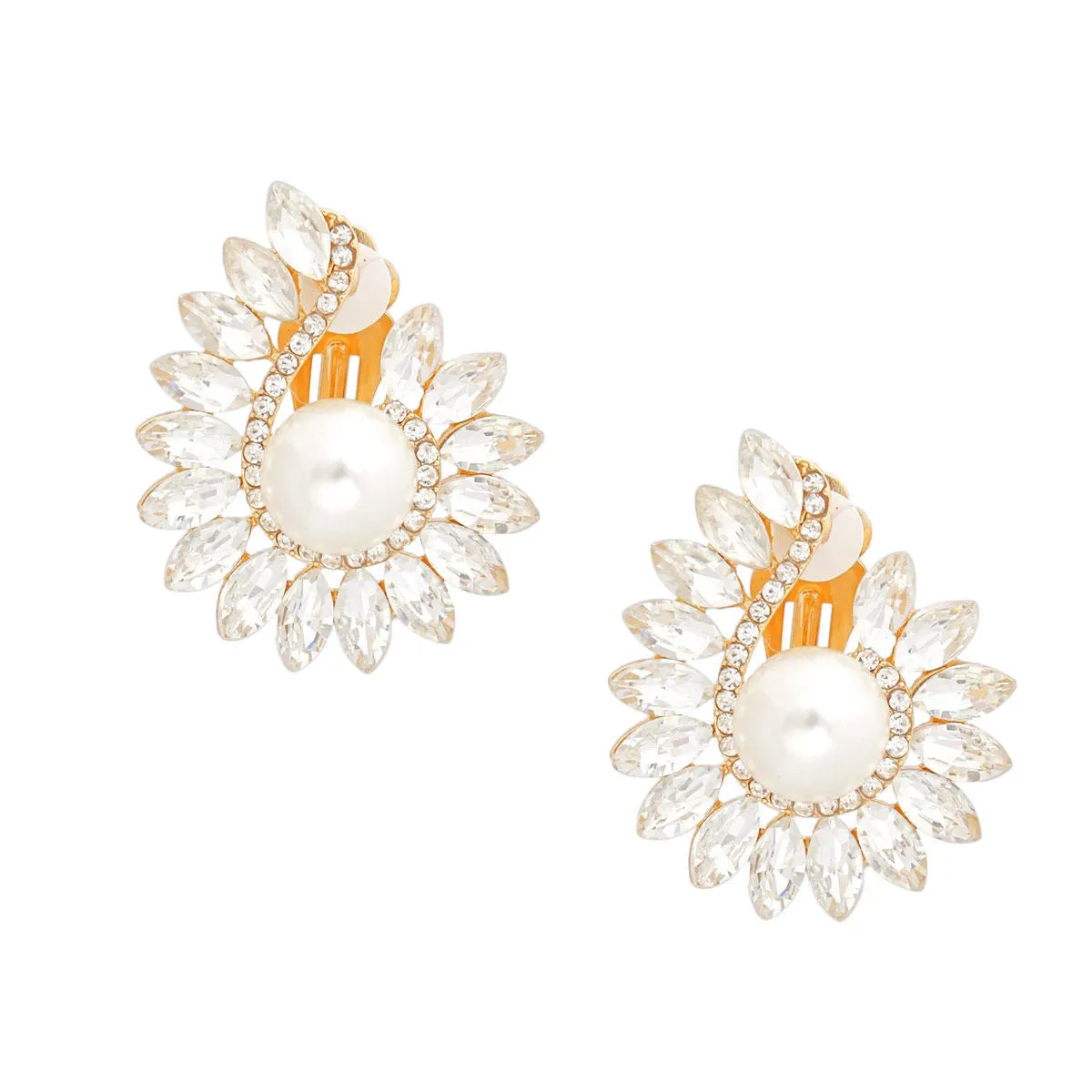 Medium Gold Hook Pearl Clip-On Earrings