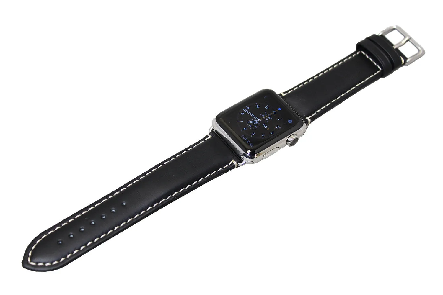 Mitri Genuine Leather Black Watch Strap With Contrast Stitching For Apple Watch