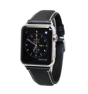 Mitri Genuine Leather Black Watch Strap With Contrast Stitching For Apple Watch