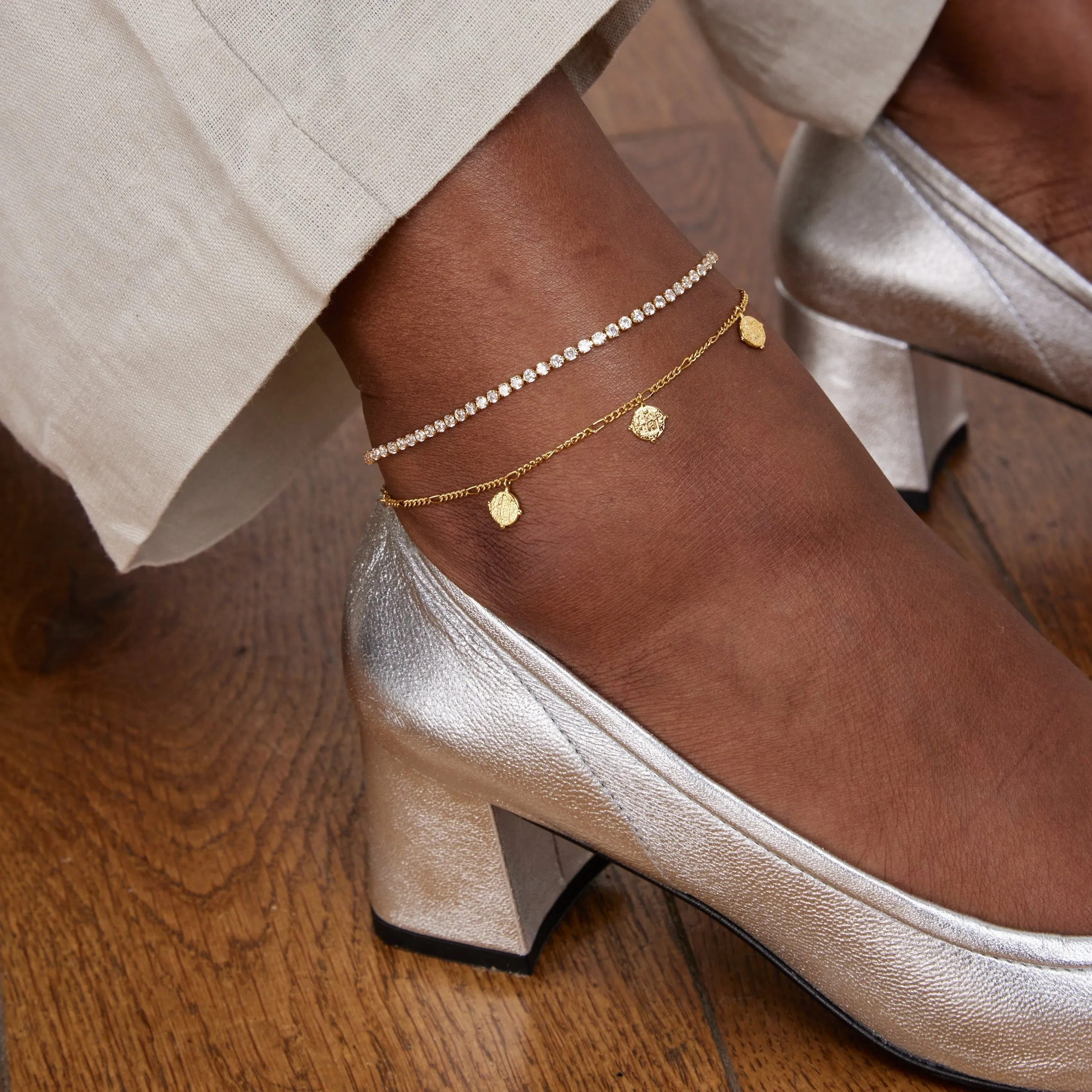 Multi Coin Figaro Drop Anklet