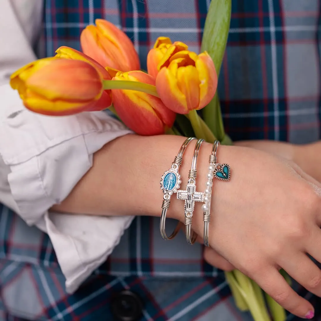 My Blessed Heart Pearl Beaded Bangle Bracelet