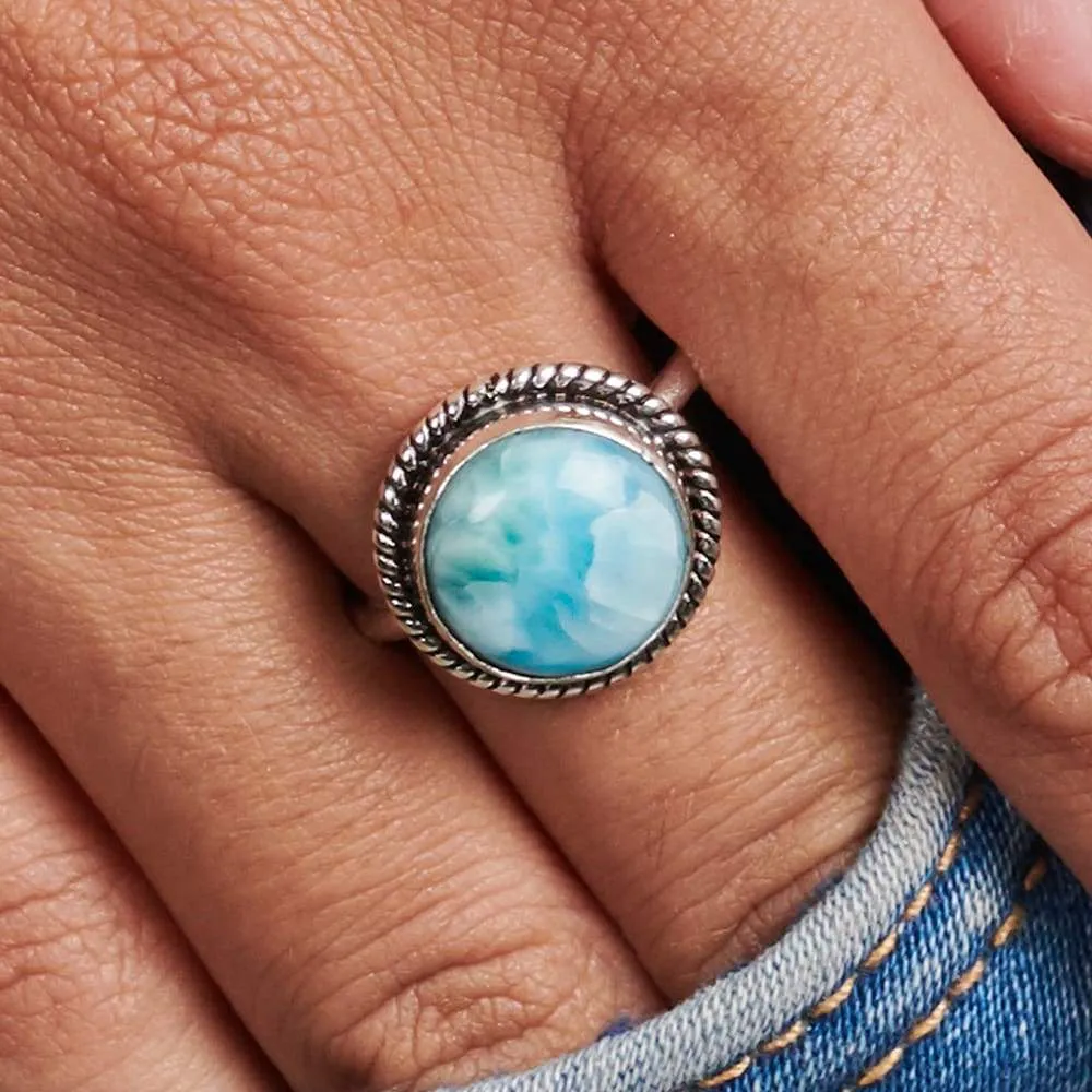 Natural Blue Larimar Gemstone 925 Sterling Silver Ring, Fashion Handmade Jewelry, Gift Ring, Larimar Jewelry, Nickel Free