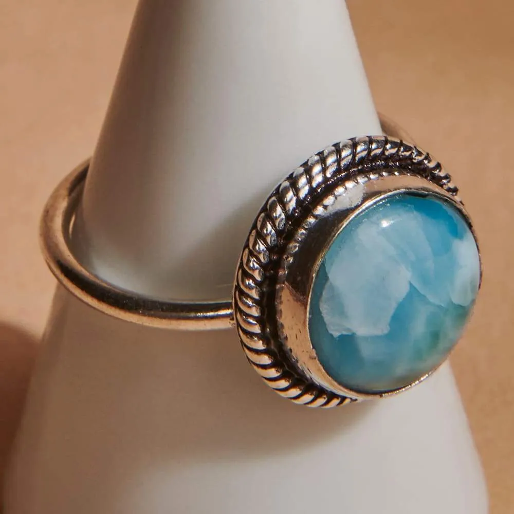 Natural Blue Larimar Gemstone 925 Sterling Silver Ring, Fashion Handmade Jewelry, Gift Ring, Larimar Jewelry, Nickel Free