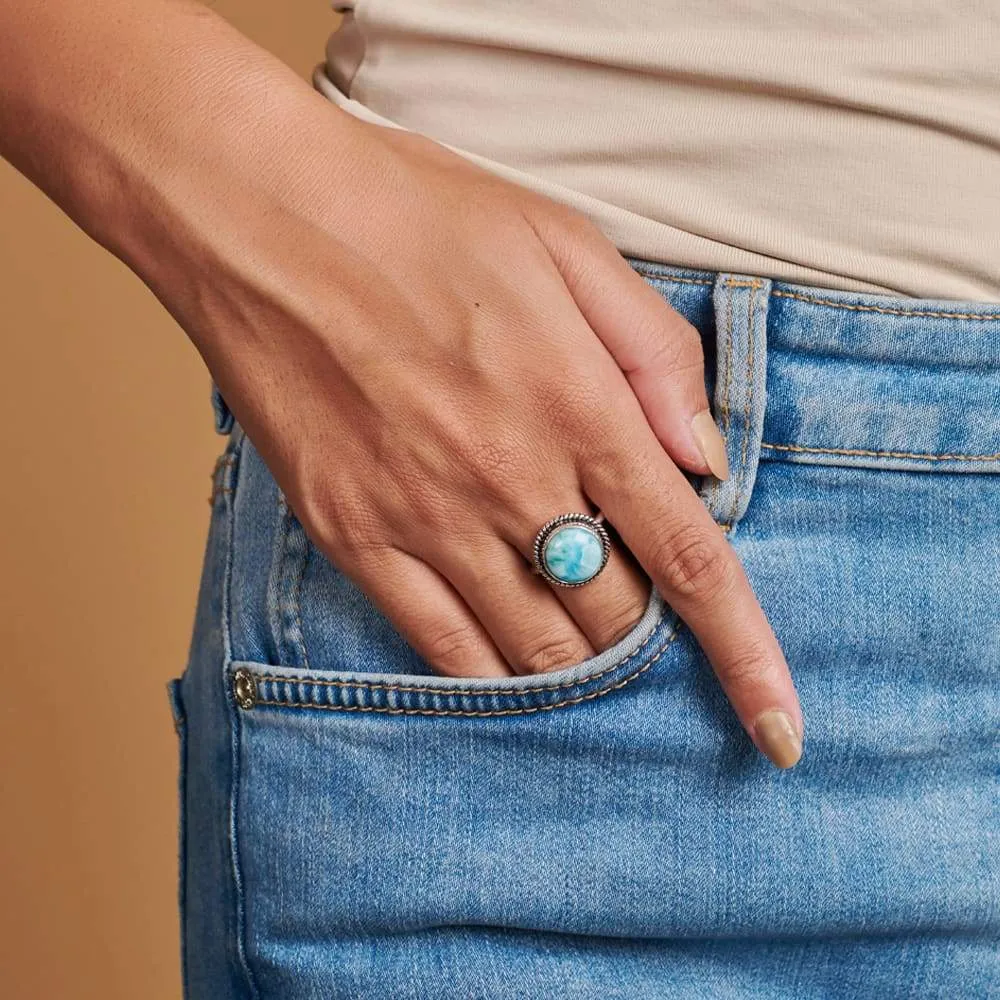 Natural Blue Larimar Gemstone 925 Sterling Silver Ring, Fashion Handmade Jewelry, Gift Ring, Larimar Jewelry, Nickel Free