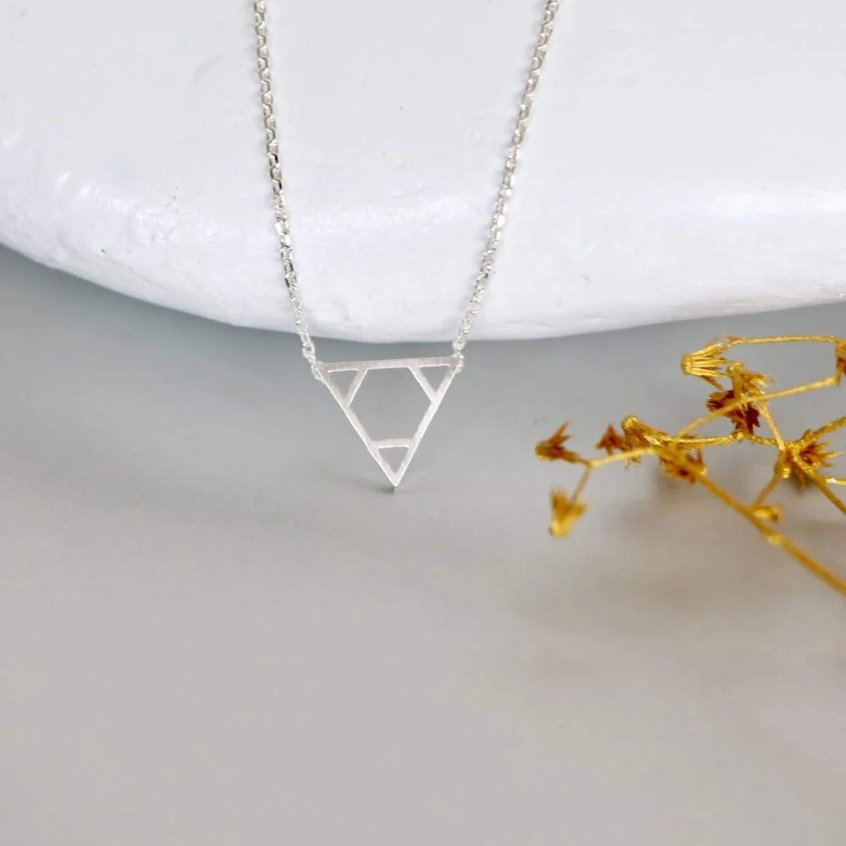 Necklace Set, Triangle Gold And Rhodium Charm, Rhodium And Gold Dipped Necklace, Minimalist Necklace, Delicate Gift Necklace (SN103/104)