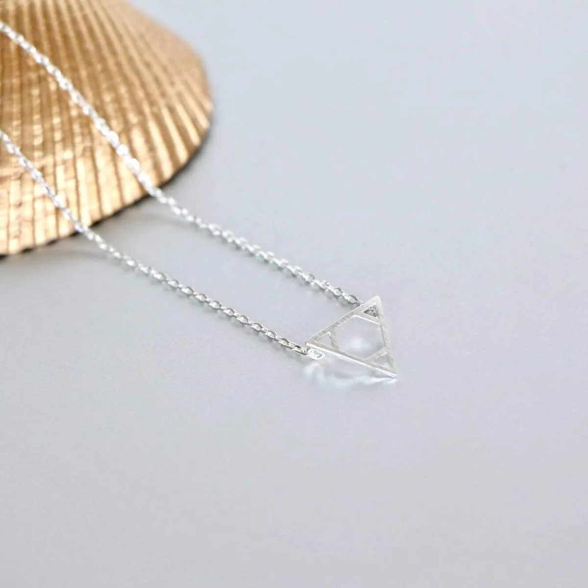 Necklace Set, Triangle Gold And Rhodium Charm, Rhodium And Gold Dipped Necklace, Minimalist Necklace, Delicate Gift Necklace (SN103/104)