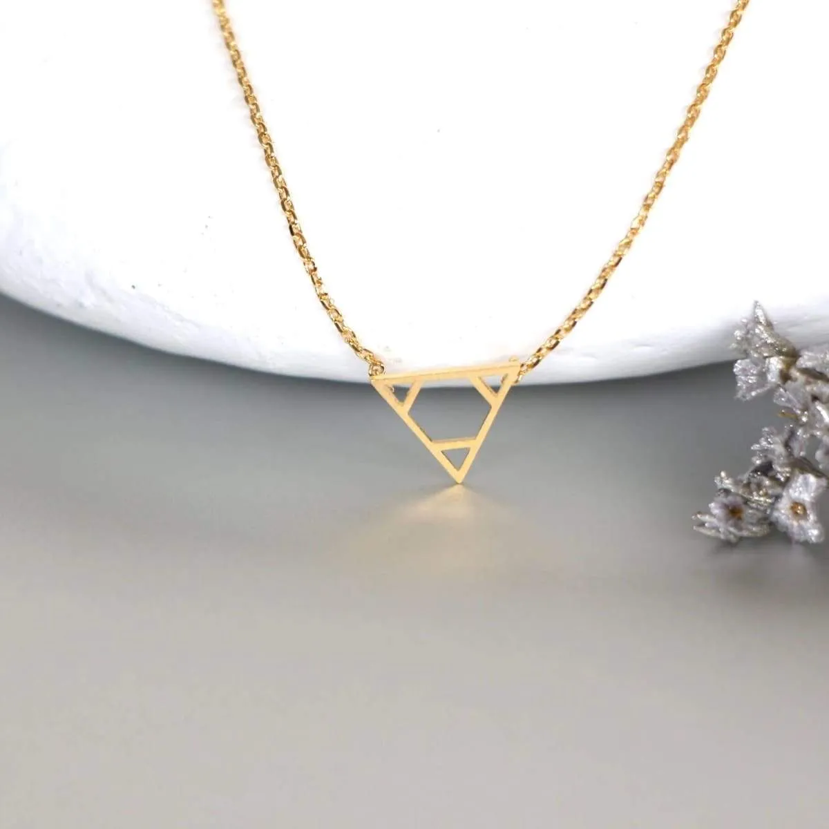 Necklace Set, Triangle Gold And Rhodium Charm, Rhodium And Gold Dipped Necklace, Minimalist Necklace, Delicate Gift Necklace (SN103/104)