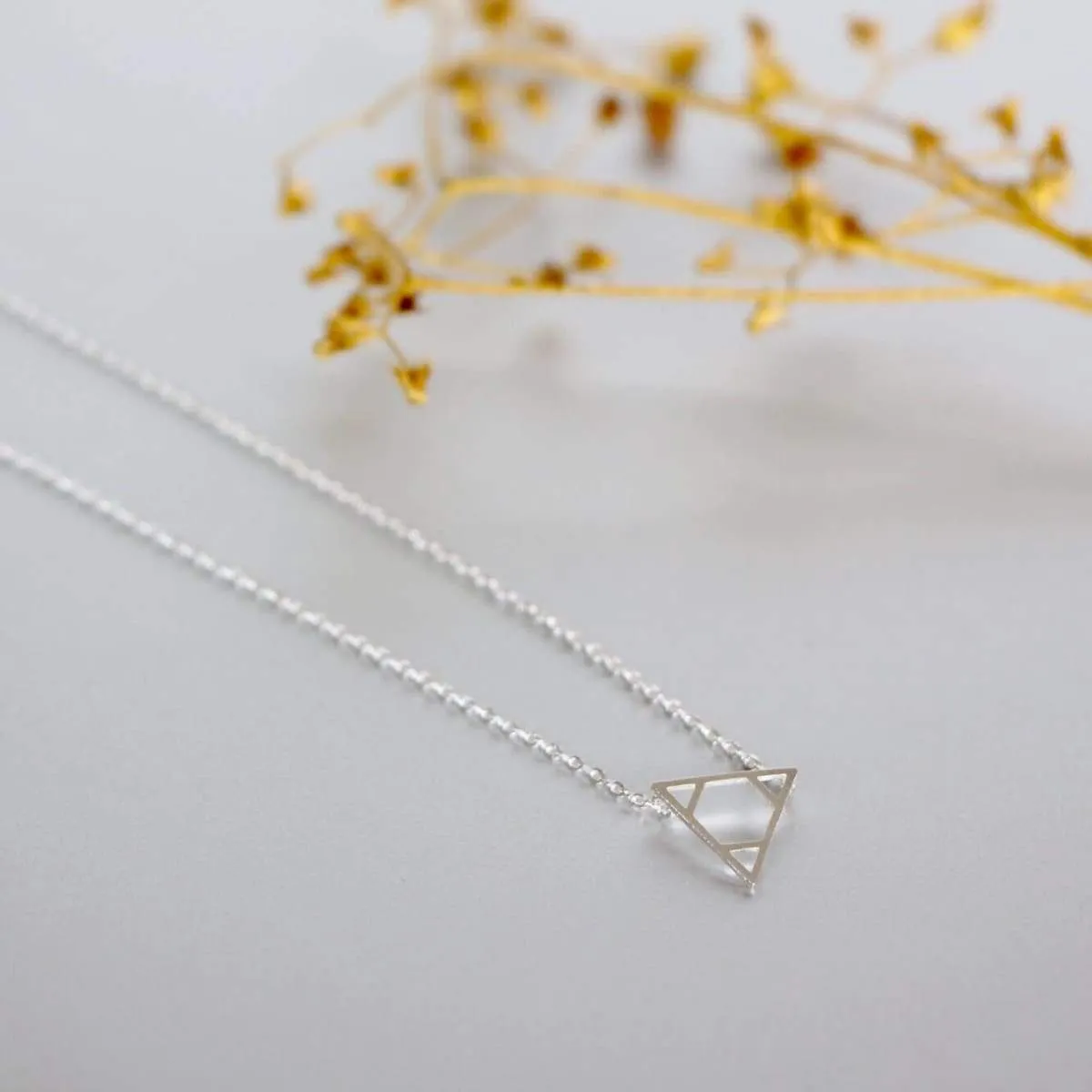 Necklace Set, Triangle Gold And Rhodium Charm, Rhodium And Gold Dipped Necklace, Minimalist Necklace, Delicate Gift Necklace (SN103/104)