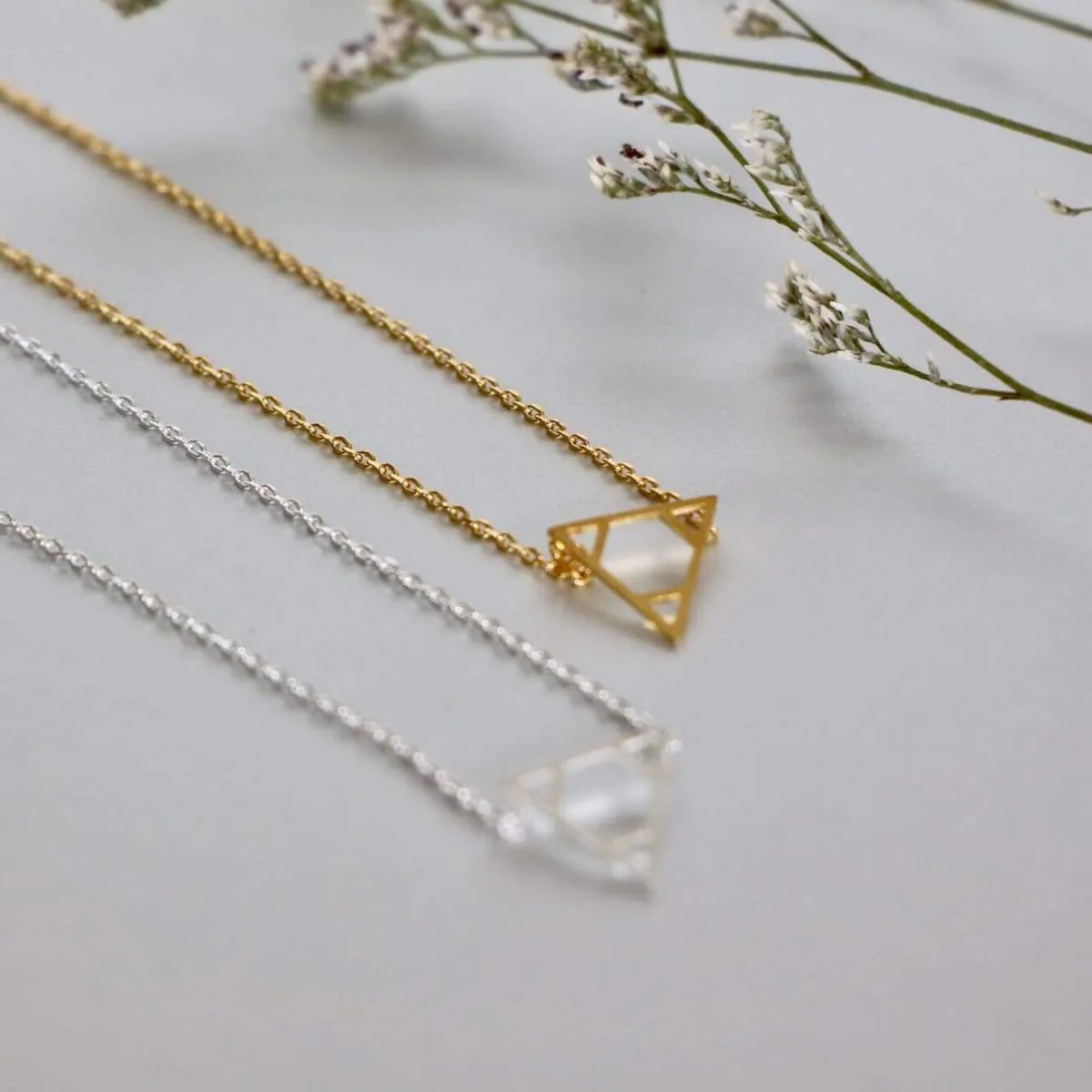 Necklace Set, Triangle Gold And Rhodium Charm, Rhodium And Gold Dipped Necklace, Minimalist Necklace, Delicate Gift Necklace (SN103/104)