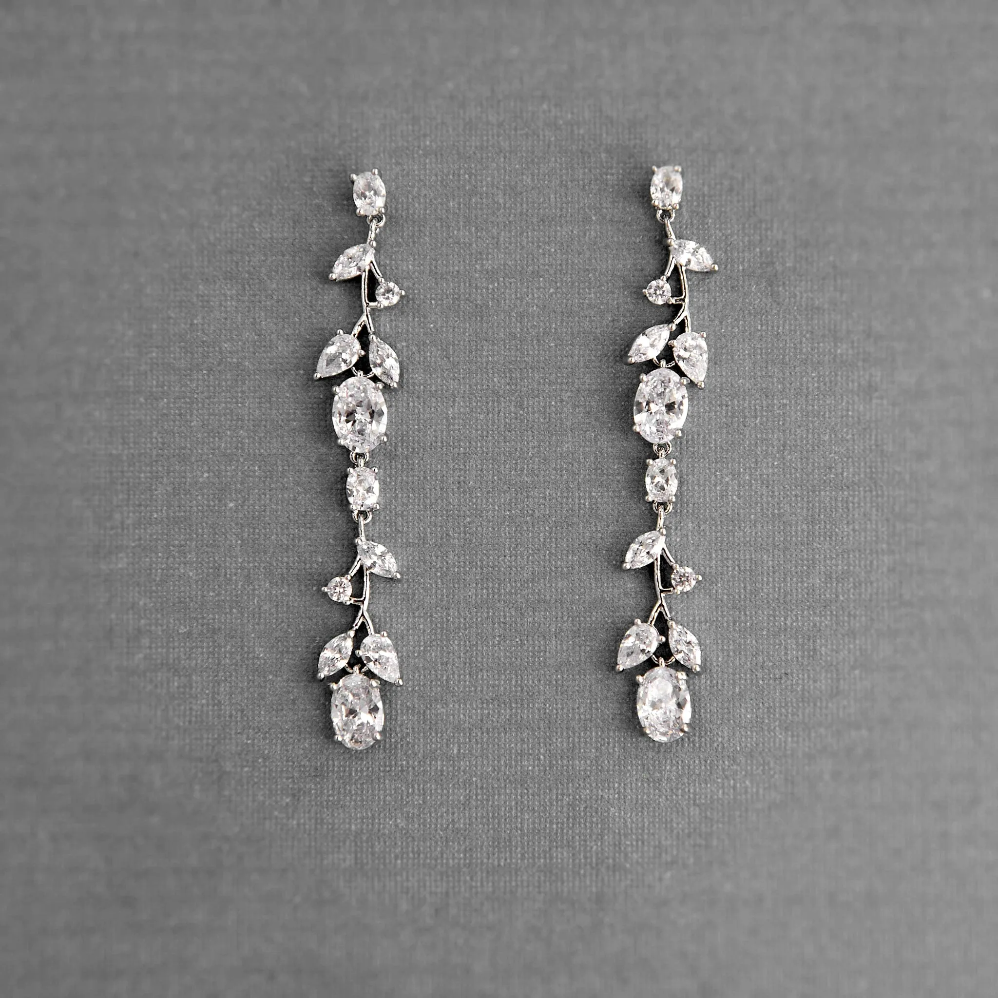 Oval Vine Drop CZ Earrings