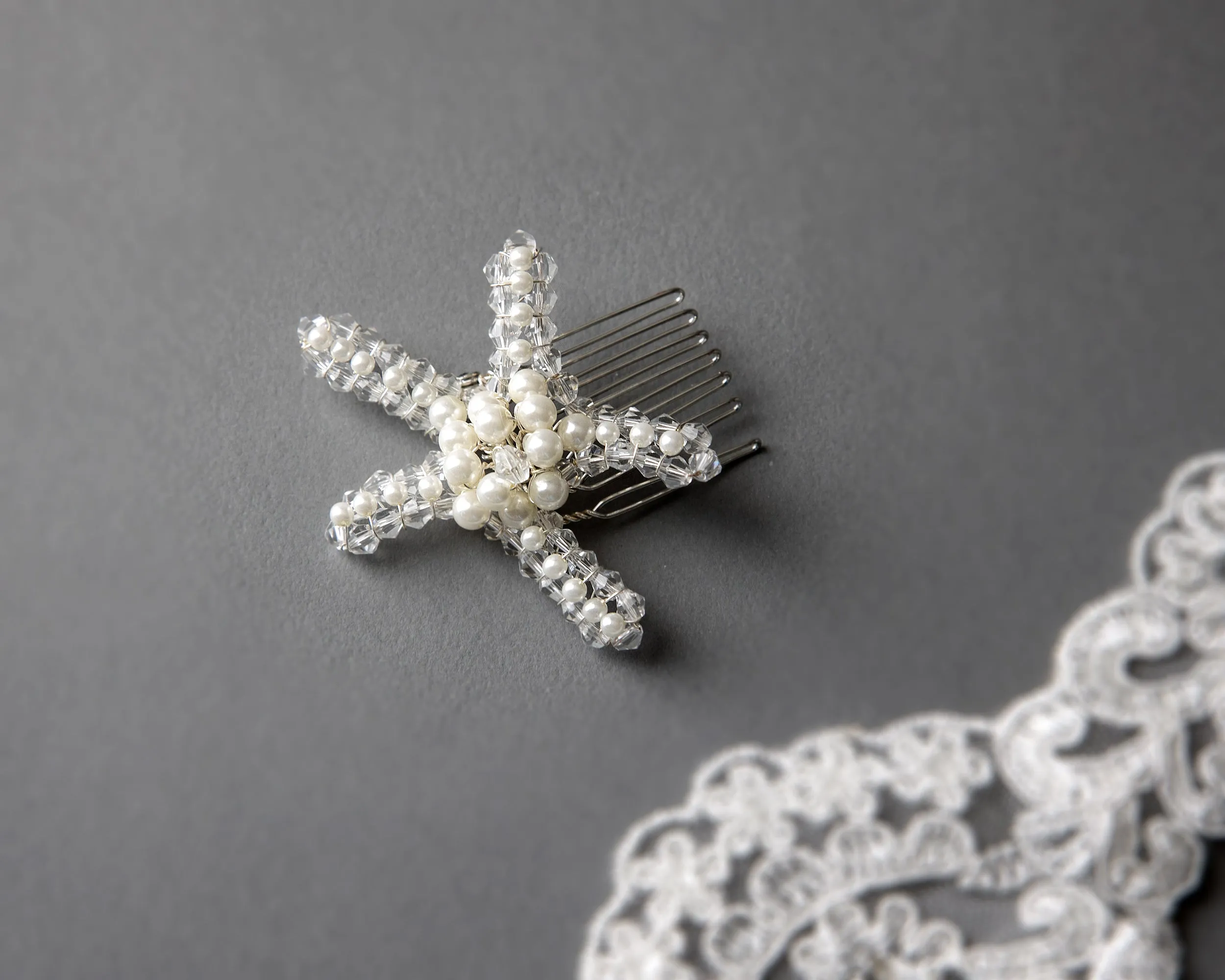 Pearl and Crystal Starfish Hair Comb