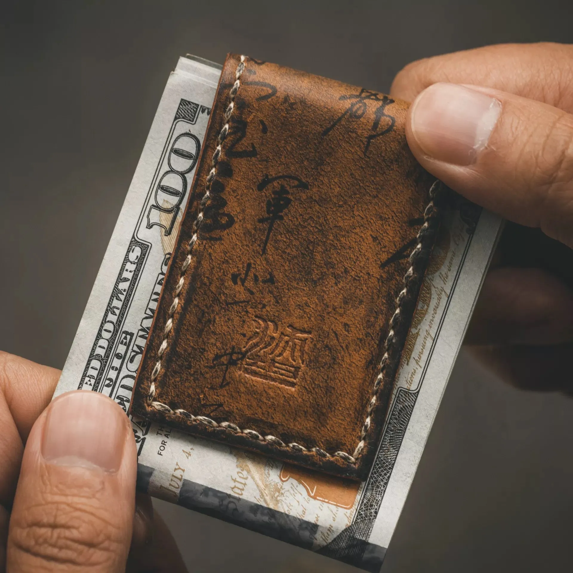 "Path of War" Calligraphy Leather Money Clip