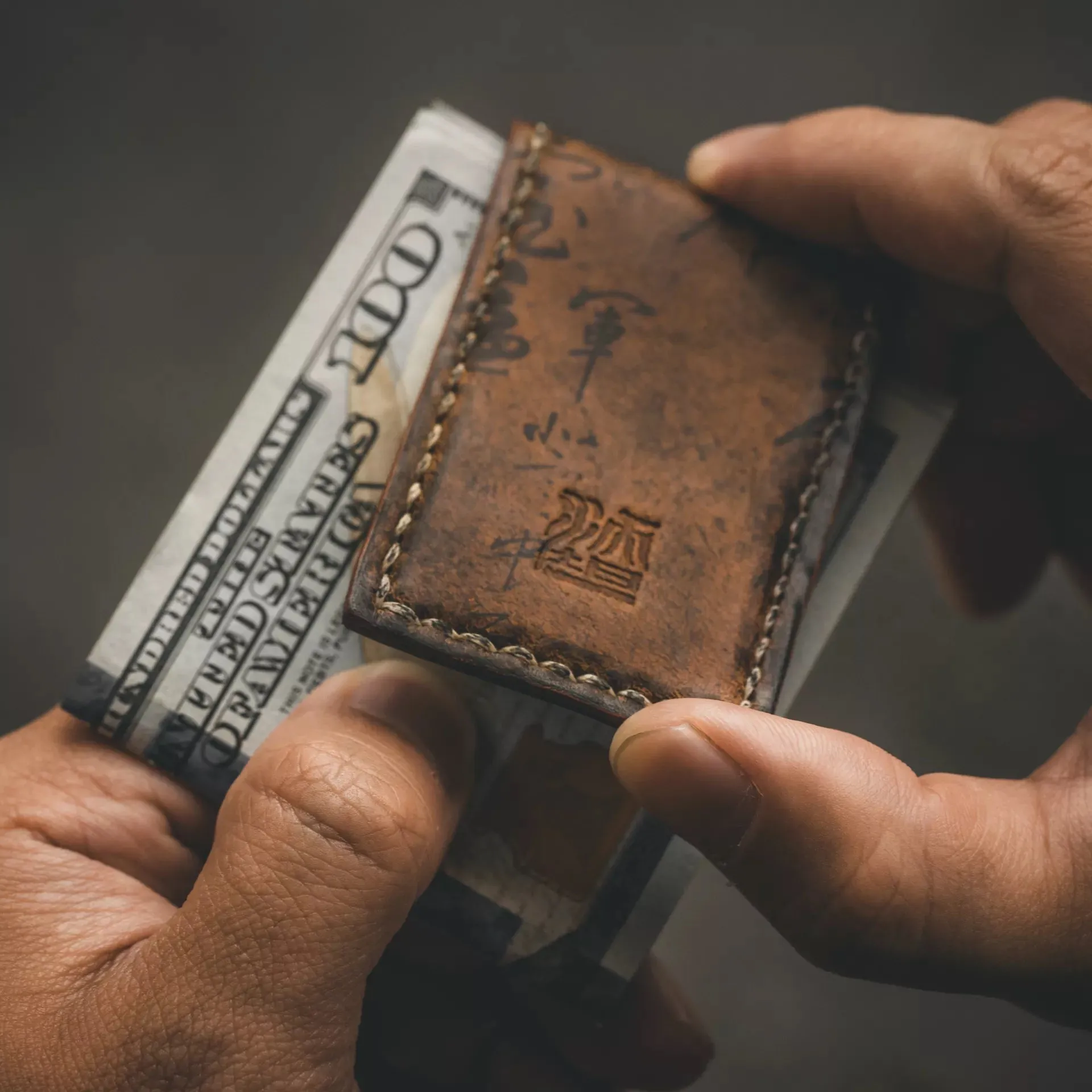 "Path of War" Calligraphy Leather Money Clip