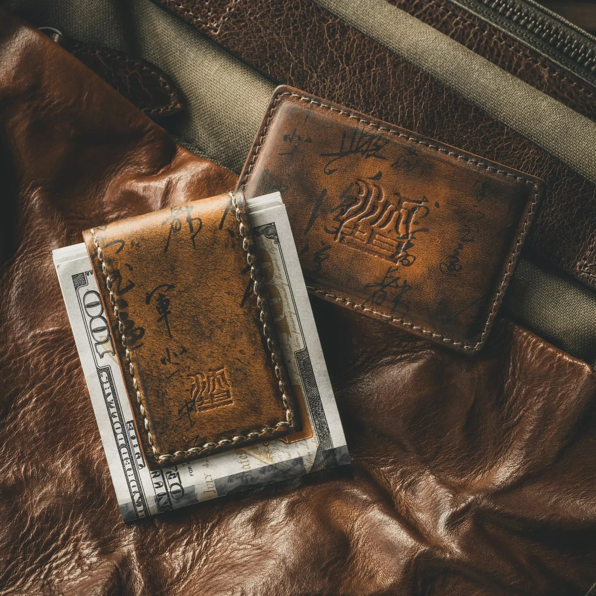 "Path of War" Calligraphy Leather Money Clip