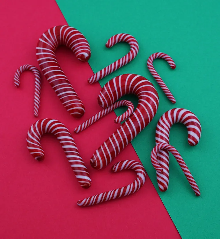 Red And White Candy Cane Glass Ear Hangers