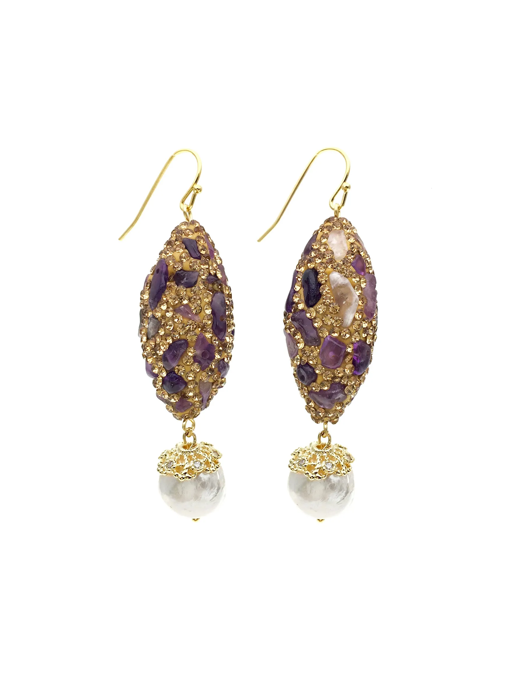 Rhinestones Bordered Amethyst Drop Earrings AE005