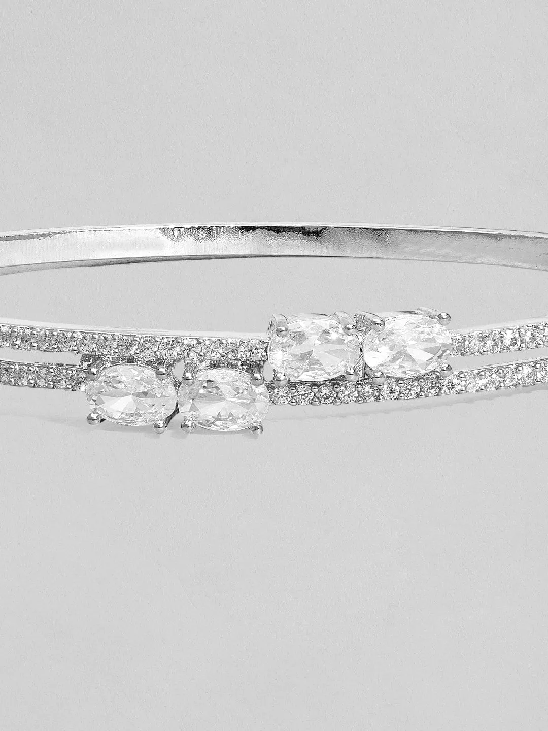 Rubans Silver-Plated Handcrafted Zircon Bangle-Style Bracelet