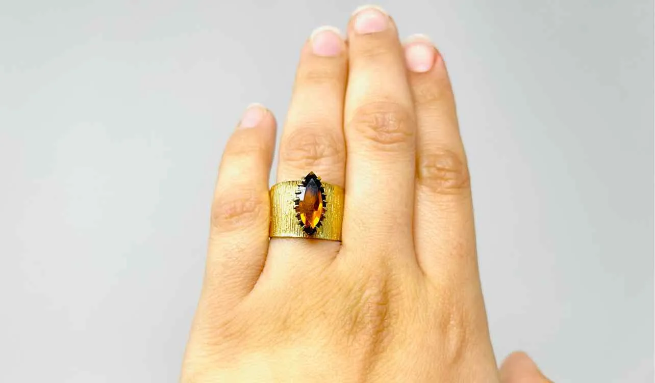 Sarah Size Adj. Gold/Amber Marquise Jewelry Ring