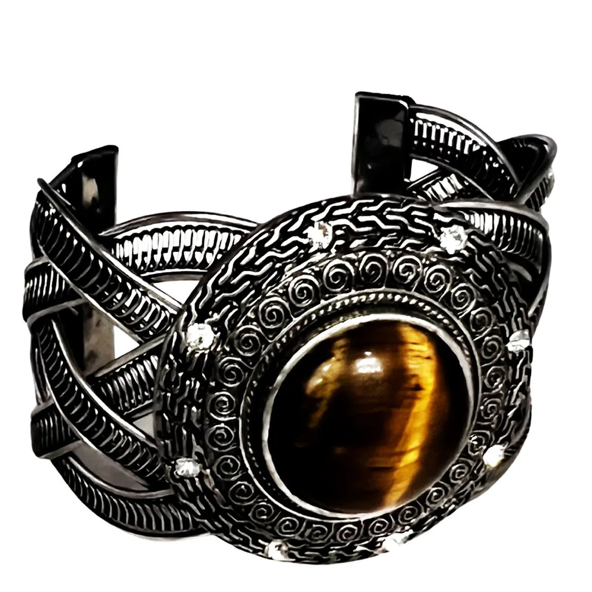 Silver Plated with Tiger's Eye Stone Bracelet Bangle