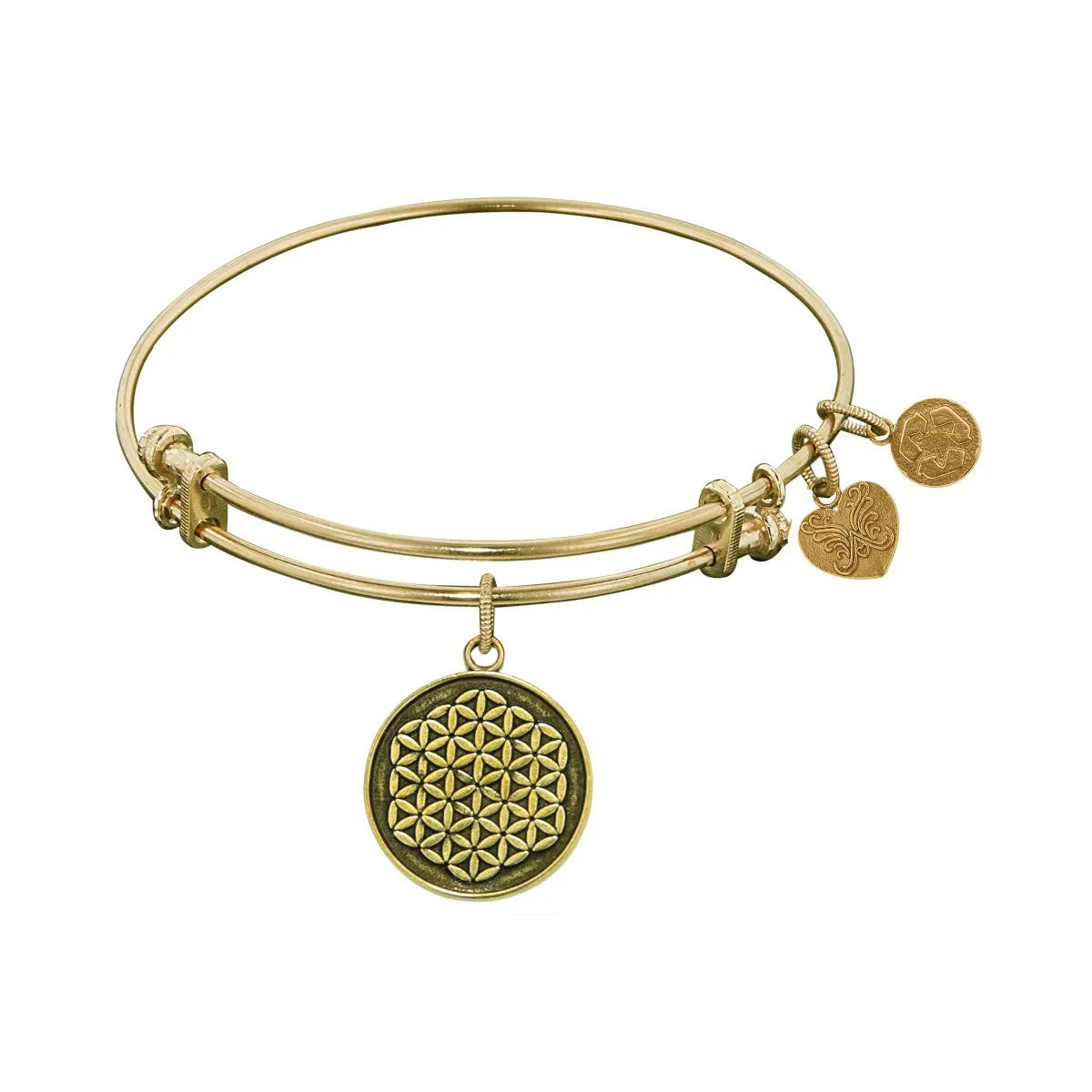 Smooth Finish Brass Flower Of Life Angelica Bangle Bracelet, 7.25