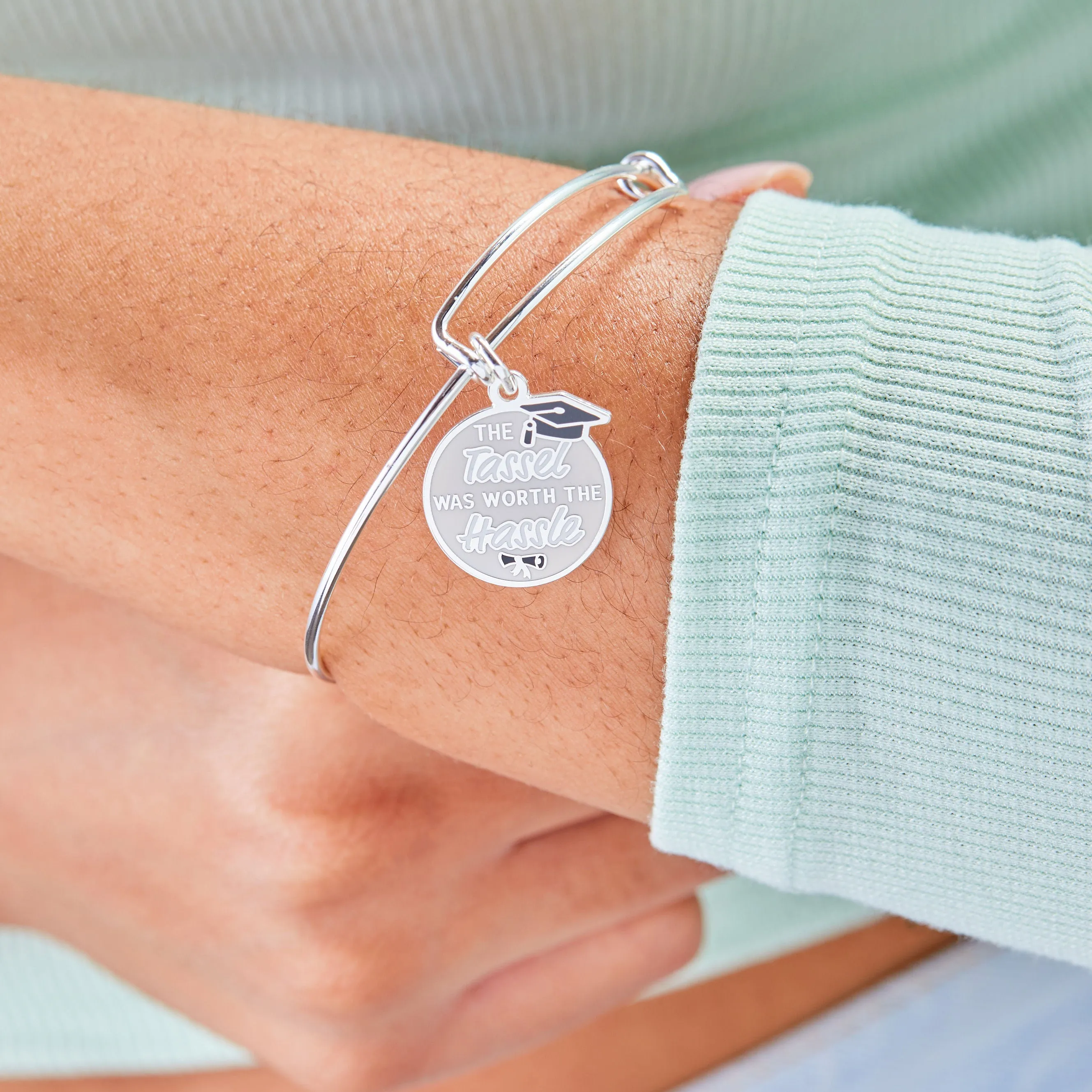 'The Tassel was Worth the Hassle' Graduation Charm Bangle