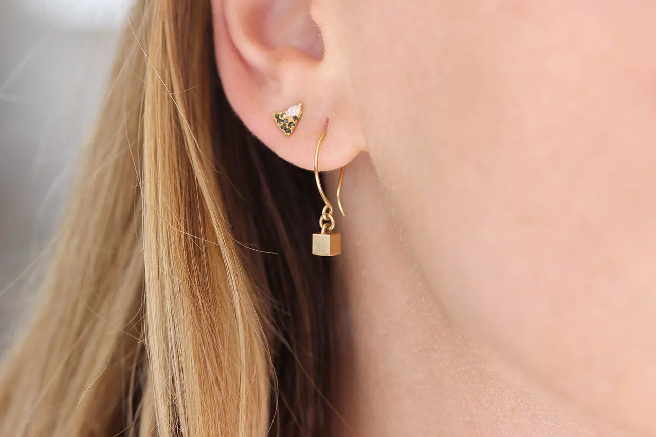 Tiny Cube Gold Earrings - Geometric Ear Piece