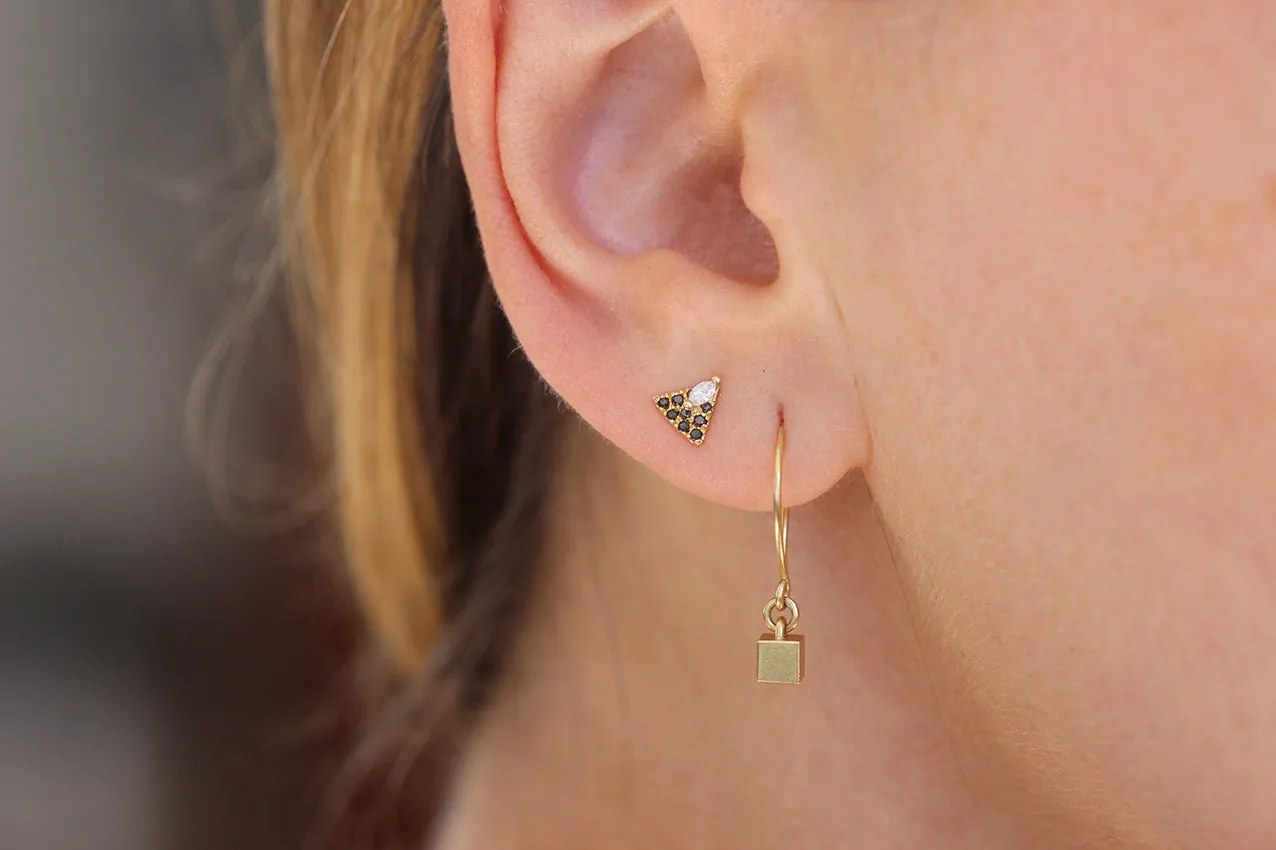 Tiny Cube Gold Earrings - Geometric Ear Piece