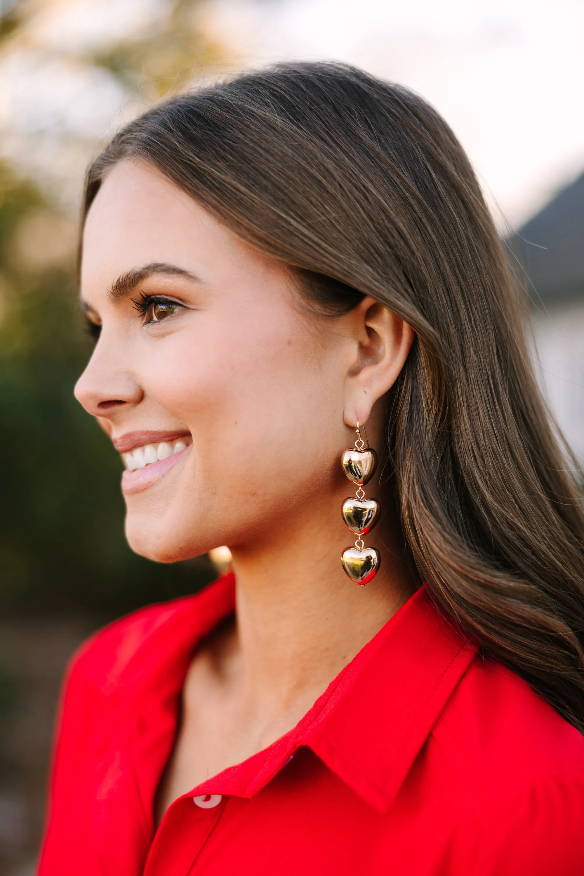 Triple Heart Gold Drop Earrings