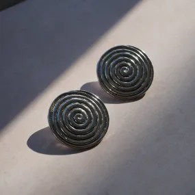 Vintage Flat Spiral Clip-On Earrings - Silver