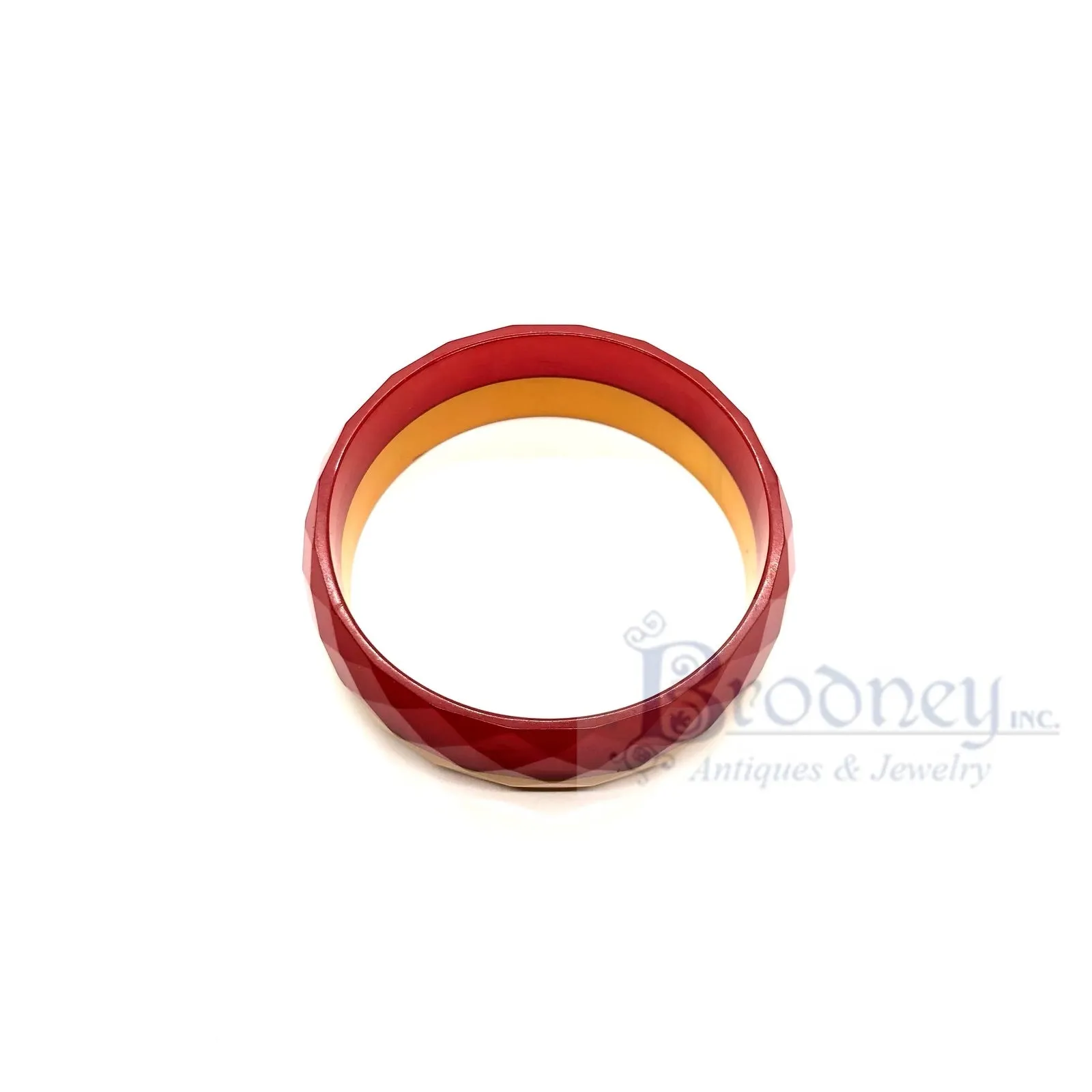 Vintage Half Butterscotch and Half Red Faceted Bakelite Bangle Bracelet